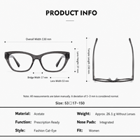 Gafas Ópticas de Acetato Premium con Montura de Ojo de Gato, Degradado Negro Transparente, Aro Completo, Patillas Anchas, Lentes Graduadas para Mujer