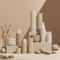 Ensemble d'Emballages de Luxe Beige Mat pour Soins de la Peau – Flacon Pompe et Compte-Gouttes en Plastique PET pour Sérum, Crème et Lotion