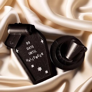 DAMAI Halloween Coffin Letter Board Black With Emojis Wooden Stand Coffin Shaped Sign Witchy Decorations for Birthday Home Gifts - Product Image 4