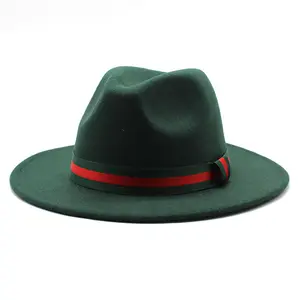 Hot Sale 60cm Large Heads Size Designer Brand Big Brim Women Men Fedora Hats with Red Green Striped Ribbon