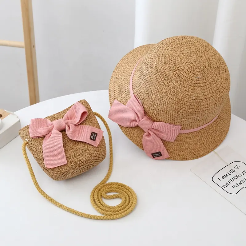 RTS BBAY paper kids children toddler summer kids child girls hat straw sun bucket hat bag hat cap set for kids