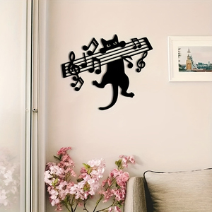 Scultura Contemporanea in Acciaio Inossidabile a Forma di Gatto che Suona Note Musicali, Design a Silhouette con Chiave di Violino, Decorazione per Interni/Esterni, per <span class=keywords><strong>Insegnanti</strong></span> di Pianoforte - Product Image 3