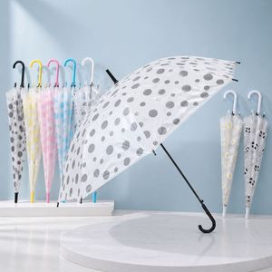 Parapluie transparent à pois avec logo personnalisé, manche long, en POE, avec crochet en J, imperméable, pour femmes et enfants, vente en gros - Product Image 1
