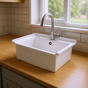 Fregadero de cocina rectangular de cerámica blanca estilo rústico con delantal frontal, de 30 pulgadas, acabado mate, fácil de limpiar - Product Image 2