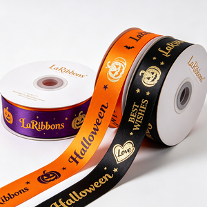 High Grade 100% Polyester 25mm Gift Wrapping Single Face Gold Foil Printing Customized Brand Logo Printed Satin <b>Ribbon</b> - Product Image 4