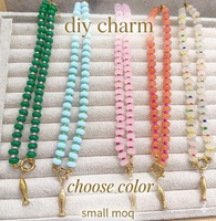 Collier Zooying en acier inoxydable avec fermoir marin, perles multicolores en verre arc-en-ciel et jade, avec breloque DIY