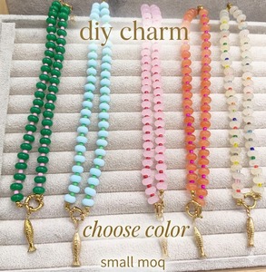 Zooying Stainless Steel Sailor Clasp Multi Color Gemstone <strong>Candy</strong> Rainbow Glass Jade Beaded <strong>Necklace</strong> with DIY Charm - Product Image 4
