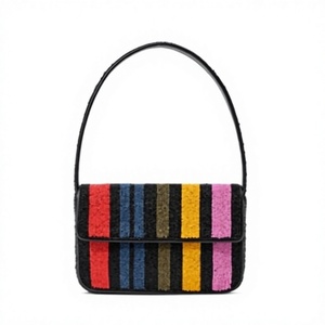 Sac à bandoulière classique brodé à rayures colorées, forme personnalisée, en coton tendance pour femme, idéal pour les activités promotionnelles - Product Image 1