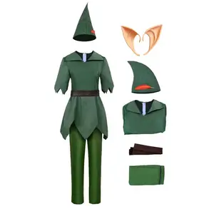 Setelan Cosplay Halloween Pria Wanita pakaian Elf hijau kostum Peter Pan dewasa HCTB-039