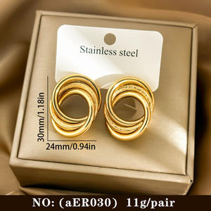 EH179 Exaggerated Luxury <strong>Stud</strong> <strong>Earrings</strong> for Women Round Hollow Geometric Oval Design Stainless Steel <strong>Earrings</strong> Gold Plated - Product Image 5