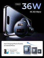 LISEN Paquete de 2 Cargadores de Coche Mini USB a USB C de 36W PD, Adaptador de Carga para Teléfono, Enchufe para Encendedor de Cigarrillos para iPhone 17 16 Samsung S26