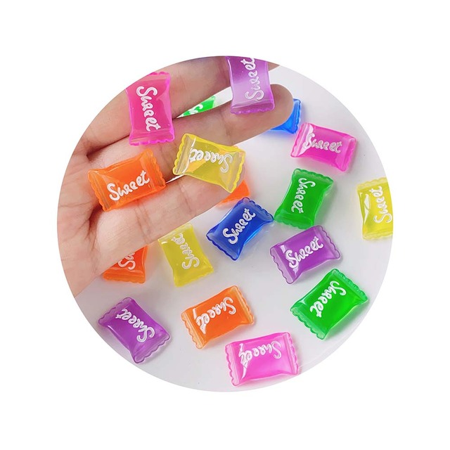 100Pcs Colorful Resin Sweet Candy Dessert Flatback Cabochons Kawaii Candy Embellishments for DIY Crafts Scrapbooking Decor