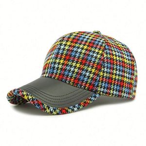 New Korean Fashion Houndstooth Hard Top Baseball Cap Women Spring <b>Sunscreen</b> Personalized Stitching PU Brim Portable Promotional - Product Image 5