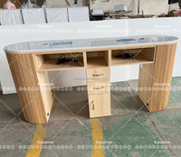 Table de manucure à double station d'ongles en bois avec dessus en marbre pour aspirateur