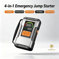 4-in-1 Travel-Ready Jump Starter 8000mAh Power Bank Tire Inflator LED Light with International Charging Adapter