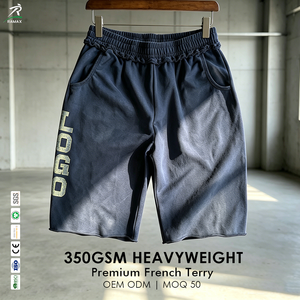 Shorts Bermuda en molleton français 350 GSM pour homme RAMAX, taille élastique, décontractés, avec poches, en coton épais - Product Image 1