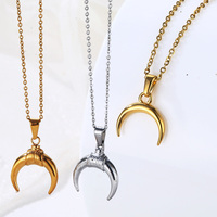 Boho Dainty Croissant de Lune Collier Plaqué Or Petit Mignon Double Corne Pendentif Demi Lune Collier Pour Femmes Bijoux Minimalistes