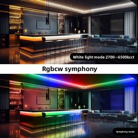 Tira de Luces LED COB RGBWC de 15 mm, Cinco Colores, WS2805, Direccionable, Programable, Efecto 24V, Control Remoto, 90CRI, para Hoteles y Entretenimiento