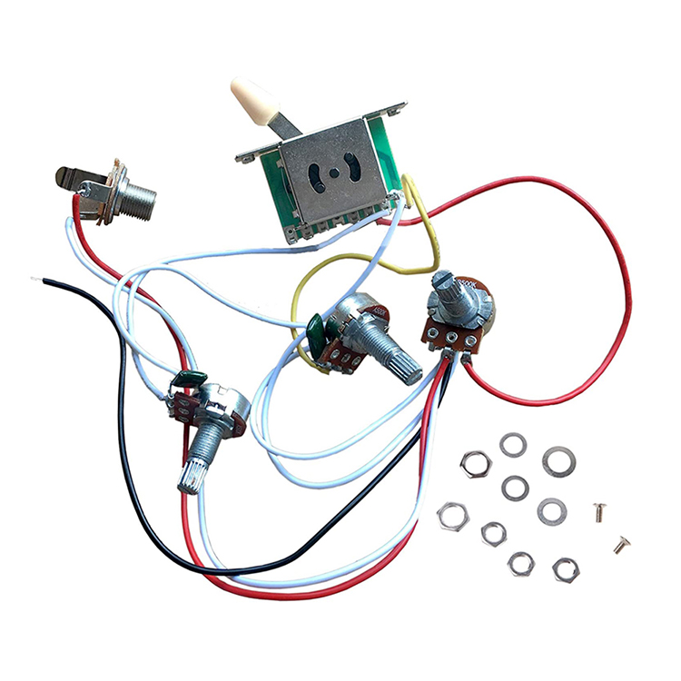 Prewired ST электрогитара жгут проводов с 2T1V 500K Горшки ручки управления и 5 позиционный переключатель с разъемом Jack