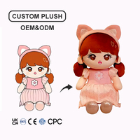 Boneka Gadis Plush Kawaii dengan Telinga Kucing, Boneka Plush Bunga Sakura Custom, Bantal Tidur, Hadiah Liburan, Boneka Kain Putri