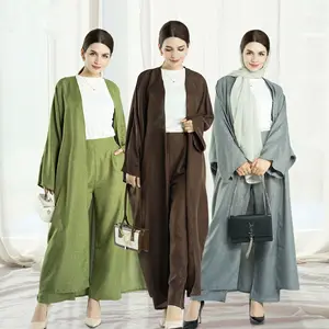 EID bescheidene Abaya Leinen traditionelle muslimische Kleidung lockere muslimische Dubai Abaya Kimono islamische Kleidung offene Abaya muslimische Frauen