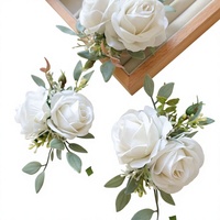 Boutonniere Pernikahan Gaya Eropa & Bohemian untuk Pengantin Pria & Pendamping Pria, Bunga Mawar Putih Sutra Imitasi, Pin Bouton, Pasokan Lintas Negara