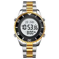 Montre numérique de luxe personnalisable en acier inoxydable avec boussole de prière musulmane, réveil Adhan, rétroéclairage et affichage de l'heure Azan, montres islamiques Hijri