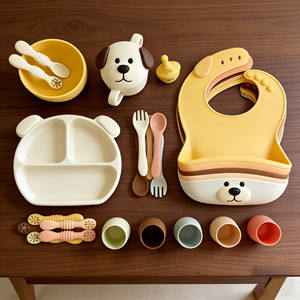 Juego de alimentación de silicona para bebés, directo de fábrica, libre de BPA, kit de comedor para niños pequeños, babero impermeable, plato con ventosa - Product Image 2