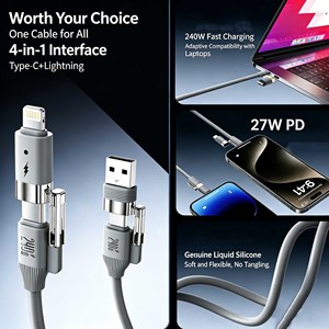 Cable de Datos Universal 4 en 1 de Carga Ultra Rápida de 240W con Carcasa de Silicona Líquida y Aleación de Zinc - Product Image 4