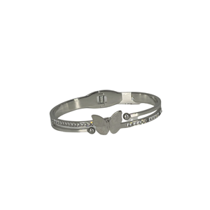 Brazalete de moda en acero inoxidable 316L con baño de oro PVD, diseño de mariposa con cristales para mujer - Product Image 1