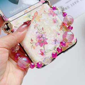 เคสโทรศัพท์พับได้รูปดอกไม้ที่ละเอียดอ่อนสดใหม่พร้อมโซ่แขวนใช้ได้กับ <span class=keywords><strong>Samsung</strong></span> Z <span class=keywords><strong>flip</strong></span> VIVO Huawei Xiaomi Moto OPPO - Product Image 1