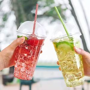Gobelets en plastique transparent jetables écologiques personnalisés de 16 oz à paroi simple avec couvercle pour boissons froides - Product Image 2