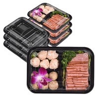 Boîte à repas en plastique noir épaissi PP, conteneur alimentaire à 1, 3 ou 5 compartiments, emballage alimentaire anti-fuite pour restaurant