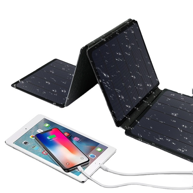 21W 6-Fold Sunpower Solar Panel Charger with USB-C/USB-A Outputs for Phones Power Banks & Tablets-Camping Hiking Backpacking