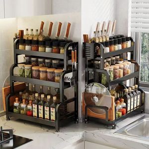 Estante de Metal de acero multifuncional de tres niveles, estante de cocina, almacenamiento de especias, organizador de condimentos, soporte para ollas para uso de <span class=keywords><strong>alimentos</strong></span> - Product Image 4