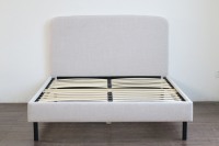 Cama de Plataforma Tapizada en Gris, Tamaño Queen, Estructura de Tela Suave con Opción de Tamaño Personalizado para Hoteles, Apartamentos y Alquiler