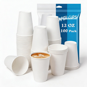 Vasos de café desechables biodegradables y compostables de bagazo de caña de azúcar de 8oz y 12oz con tapa para llevar - Product Image 1