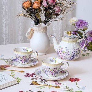 Ceramic Tea <b>Set</b> - Lilac Floral <b>Teapot</b> with 2 Cups and Saucers Gift Box - Product Image 1