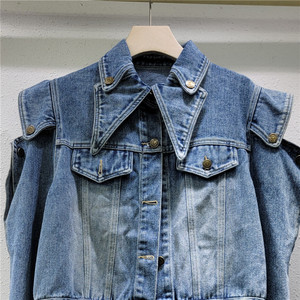 Z9997-Fashionable 2025 tendance Jean veste courte évider à manches longues Denim veste femmes - Product Image 6