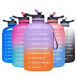 PETG sans BPA grande bouteille d'eau de motivation GYM de 1 gallon/128oz avec marqueur de temps et paille