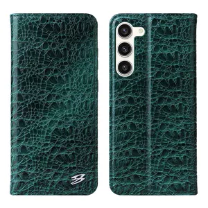 New Design Cell Phone Case For Samsung s23 plus Crocodile Top Layer Cowhide leather wallet case