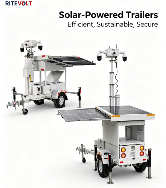 Fire Detection Self-Powered Mobile Camera Trailer Construction Site Security Solar CCTV Tower 2MP PTZ Windproof 117km/h 7200WH