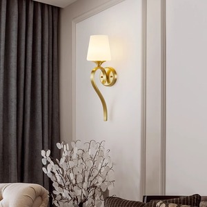 Lámpara de Pared <span class=keywords><strong>LED</strong></span> de Latón OGS/OEM con Pantalla de Vidrio, Luz Blanca Cálida Regulable, Estilo Americano, para Dormitorio y Sala de Estar, Lámpara de Pared de Cobre - Product Image 1