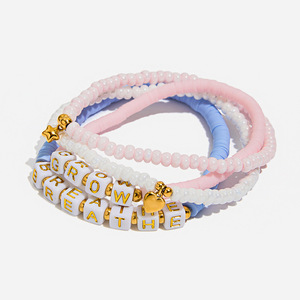 Beaded <b>Bracelet</b> <b>Set</b> With Letter Charms And Heart Pendant For Women's Jewelry Gift - Product Image 1