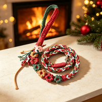 Laisse pour chien en paracorde, Nouveautés Noël 2026, Corde tressée rouge et verte faite à la main avec breloque Père Noël pour les promenades de Noël
