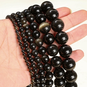 天然金シーン黒曜石ルースビーズ卸売金シーン黒曜石エネルギー石保護天然クリスタルビーズ - Product Image 2