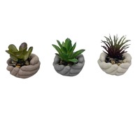 Offre Spéciale Ciment Main Forme Petit Ciment Pot De Fleur Pots De Fleurs D'intérieur Avec Plante Verte En Plastique