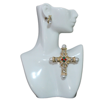 Broches vintage en émeraude, croix médiévale, style cour, accessoires pour manteaux automne/hiver, alliage de zinc