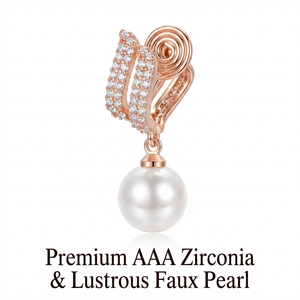 Venta <span class=keywords><strong>de</strong></span> Fábrica: Pendientes <span class=keywords><strong>de</strong></span> Clip en Espiral Invisibles y Sin Dolor, Elegantes Pendientes Colgantes <span class=keywords><strong>de</strong></span> Flor con Circonita y Perla para Orejas Sin Perforar - Product Image 3