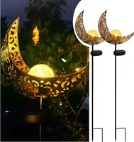 Outdoor Pathway Moon Crackle Glass Globe palo metallo giardino luci solari a LED in metallo per Patio prato